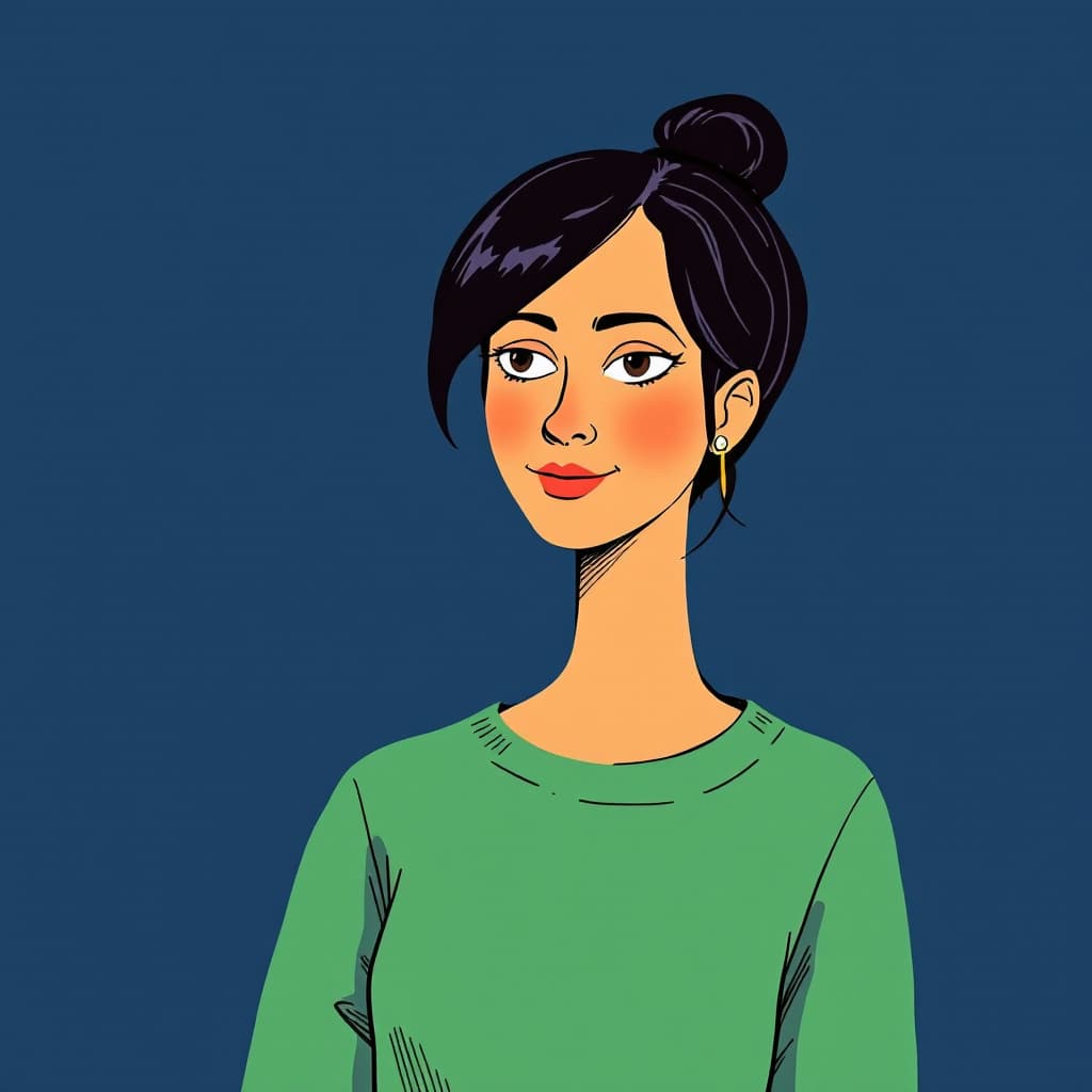 AI generated: illustration art, series of simple, colorful, woman, exaggerated features, against a solid deep blue...