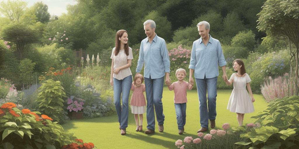 AI generated: Happy family in garden