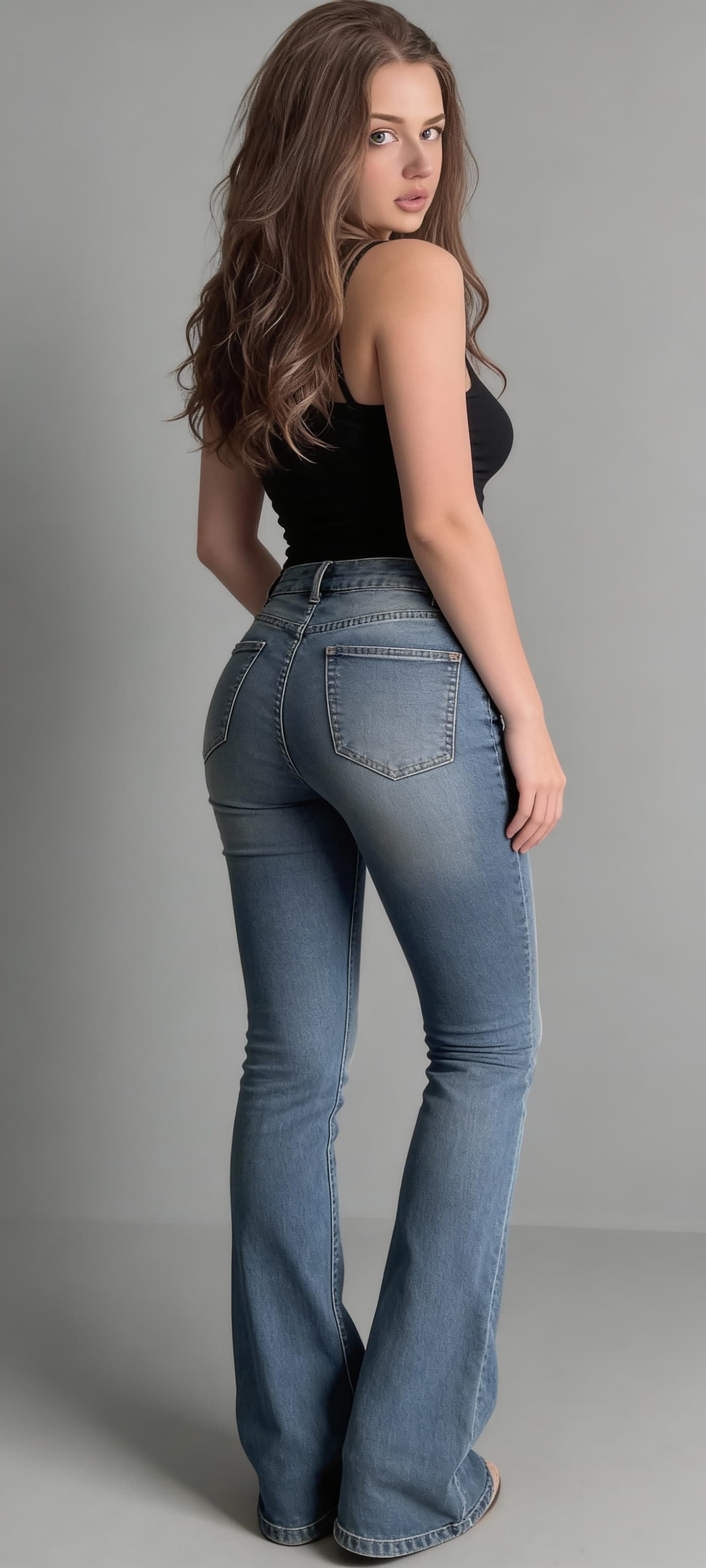 AI generated: put jeans on her full body shot turn away from camera

