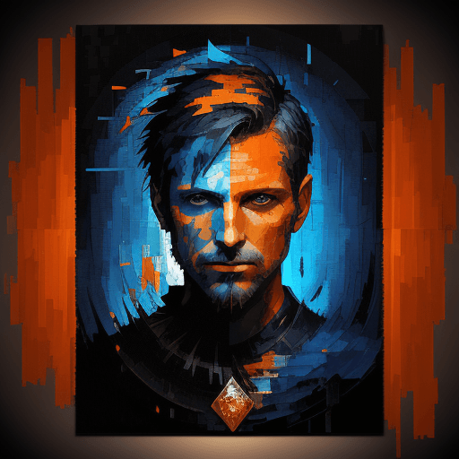 AI generated: pixel sorting art ::3 tarot card::2 Palette Knife, Dynamic Paintings::2 orange and blue::3 side port...