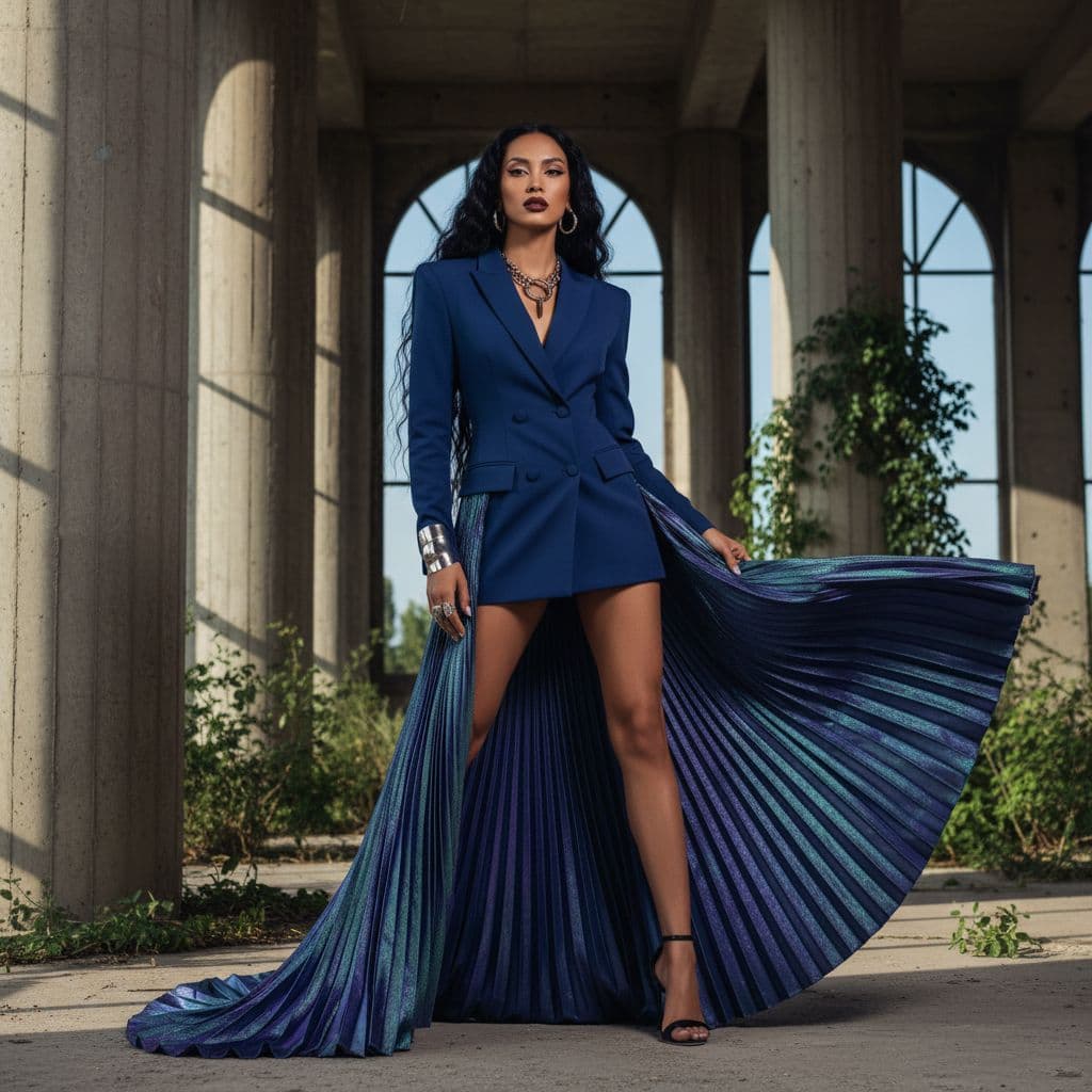 AI generated: fashion editorial photograph, woman, shot on a Canon EOS 5D Mark IV --chaos 75 --ar 1:2 --profile rs...