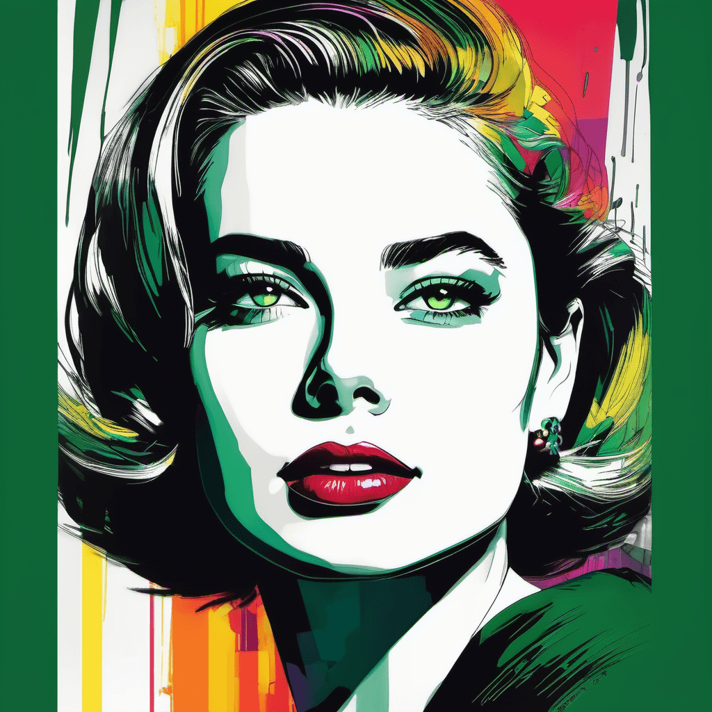 AI generated: a girl between grace kelly and khristen stewart, (((dark green eyes))), (vivid colors), sketch, vect...