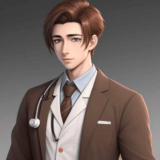 AI generated: young male handsome doctor,whiteskin,brown hair, anime style, 4k