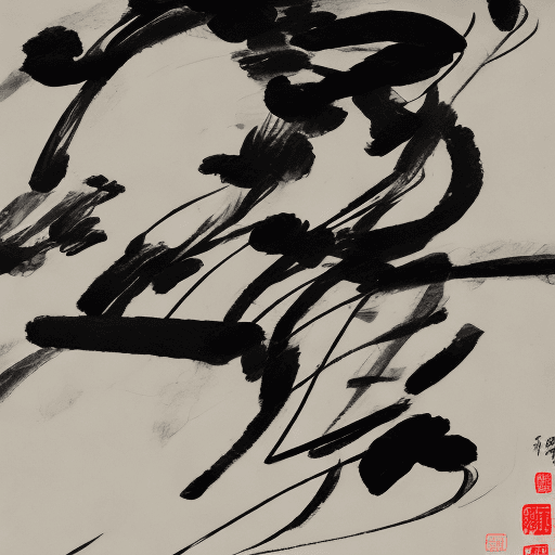 AI generated: china black brush painting, in the style of kazuki takamatsu, loose compositions, théodore géricault...