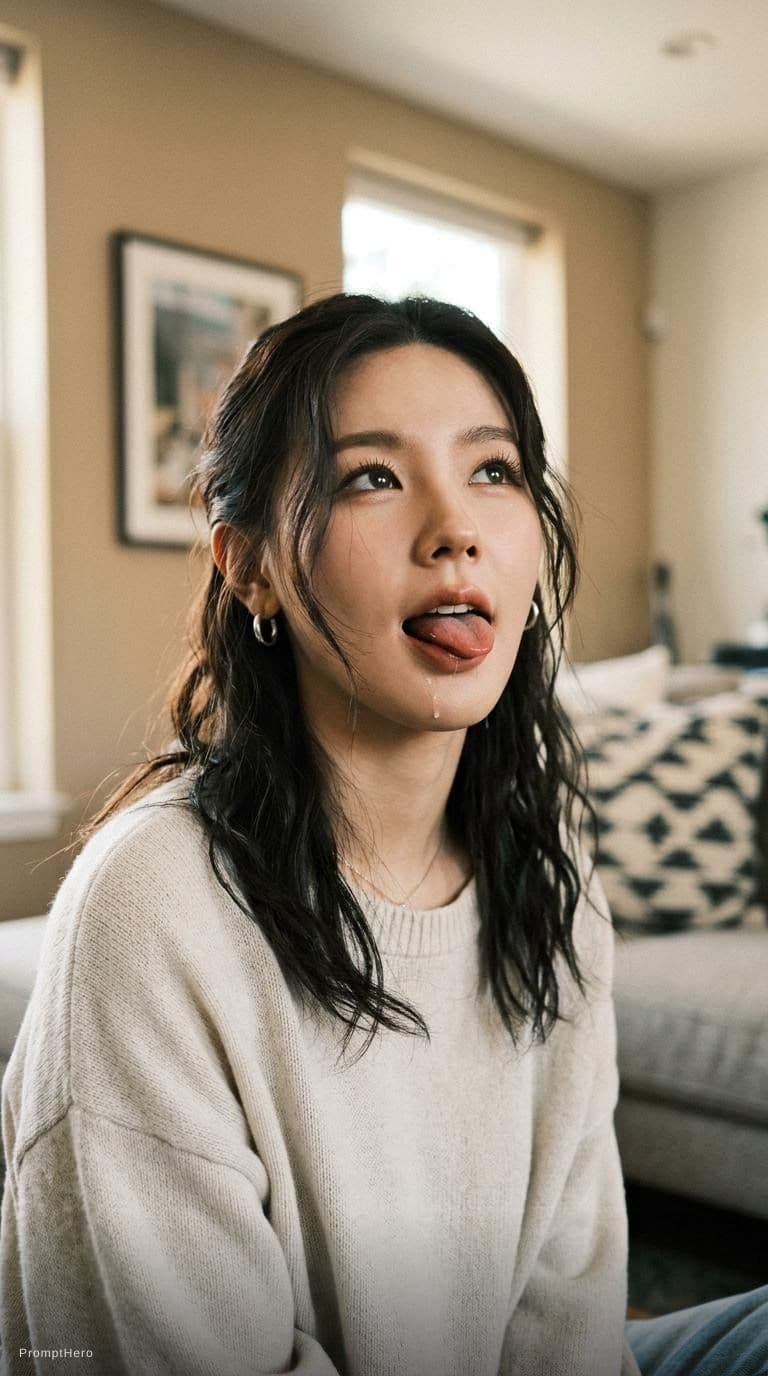 AI generated: Aheago face with drooling tongue saliva using cho miyeon as model