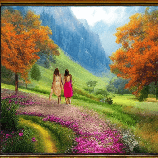AI generated: beautiful landscape, women happy