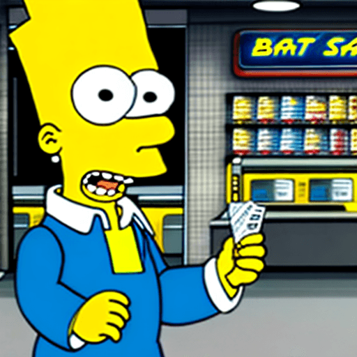 AI generated: bart simpson as a clerk in a gas station, photorealistic, vray

