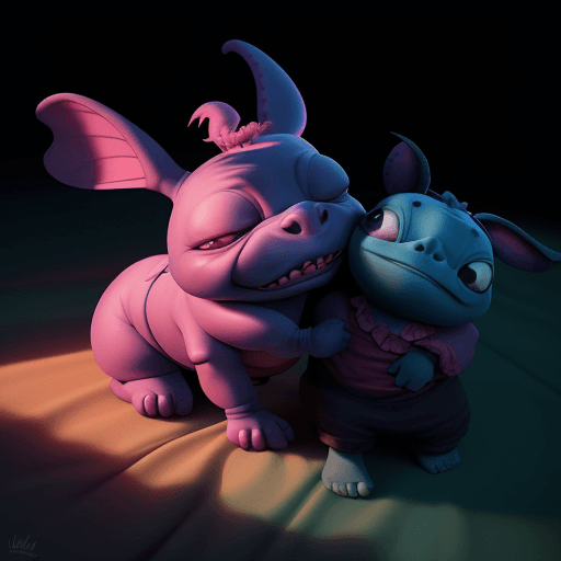AI generated: heavy nightmare Version of Lilo and Stitch ,from the Movie Lilo and Stitch, photorealism, fantasy, d...
