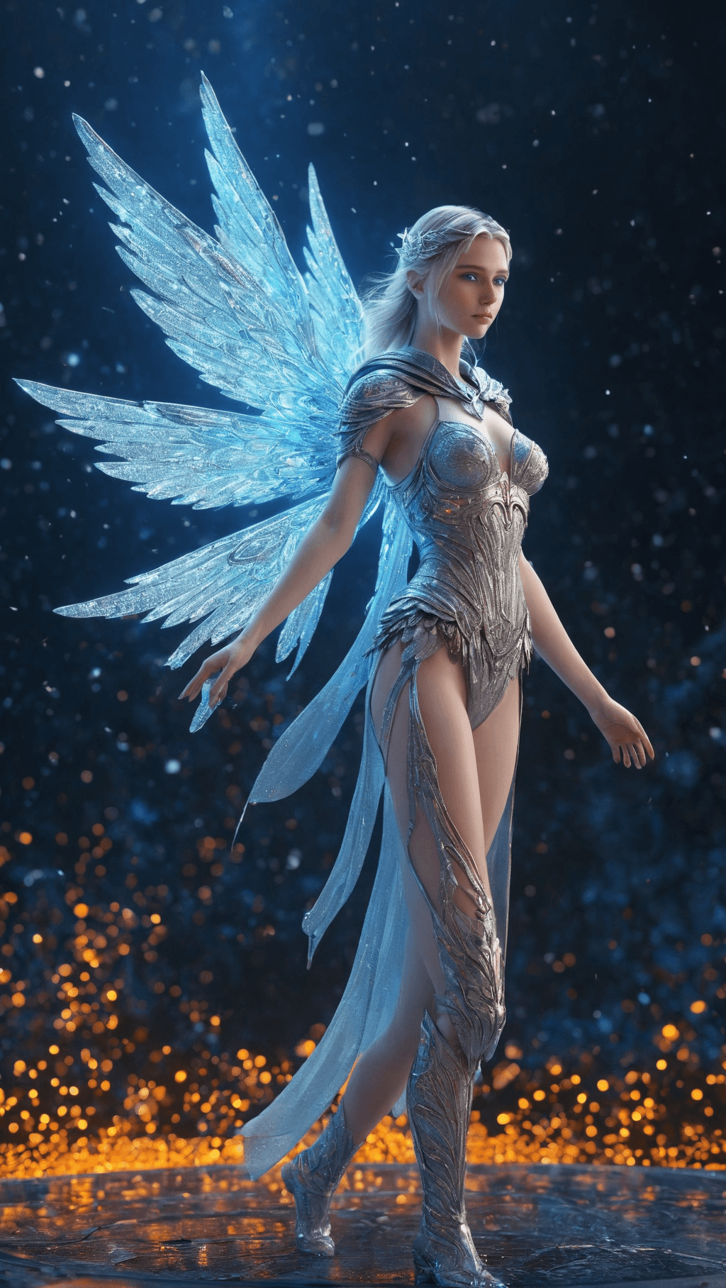 AI generated: Full body, Small (Ultra-detailed angel in a spaceship) highly detailed incorporeal fairy made of lig...