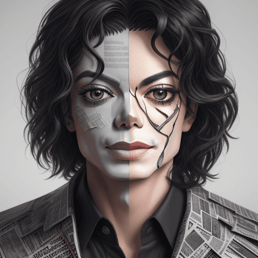 AI generated: pensive face made entirely of newspapers, Michael Jackson face,face slowly disintegrating,detailed l...