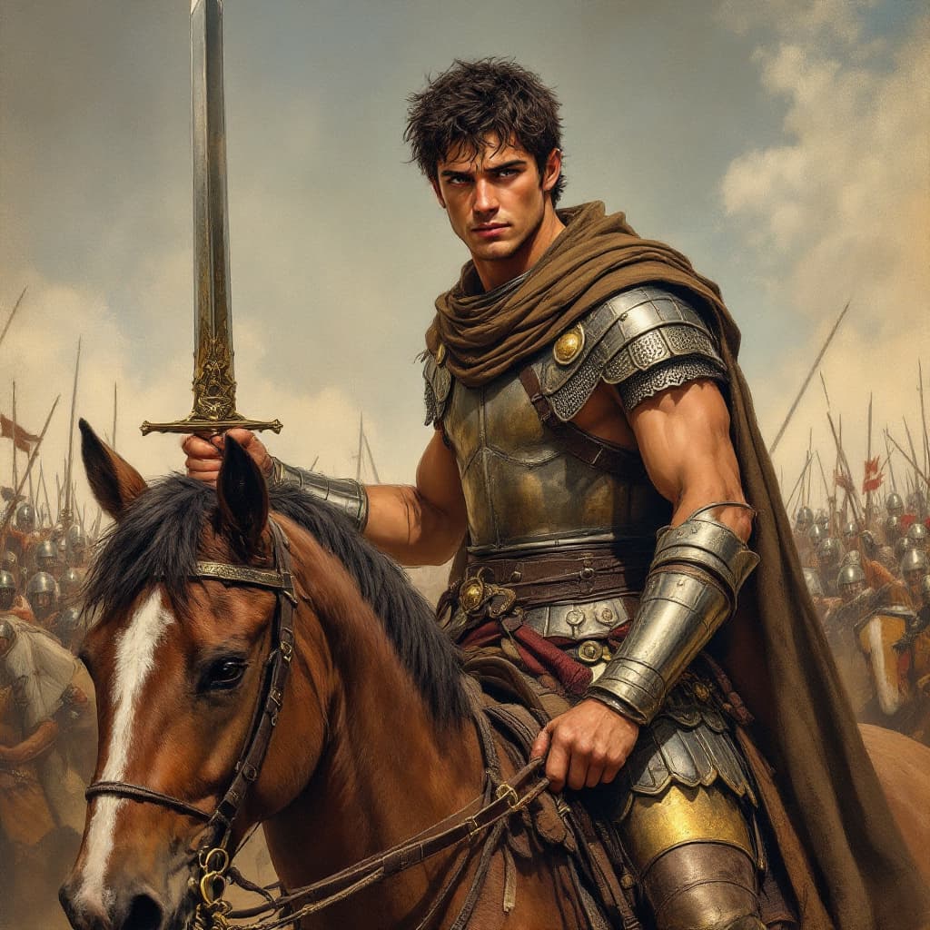 AI generated: Ilustração realista de história em quadrinhos, foto de corpo inteiro de um jovem guerreiro com físic...
