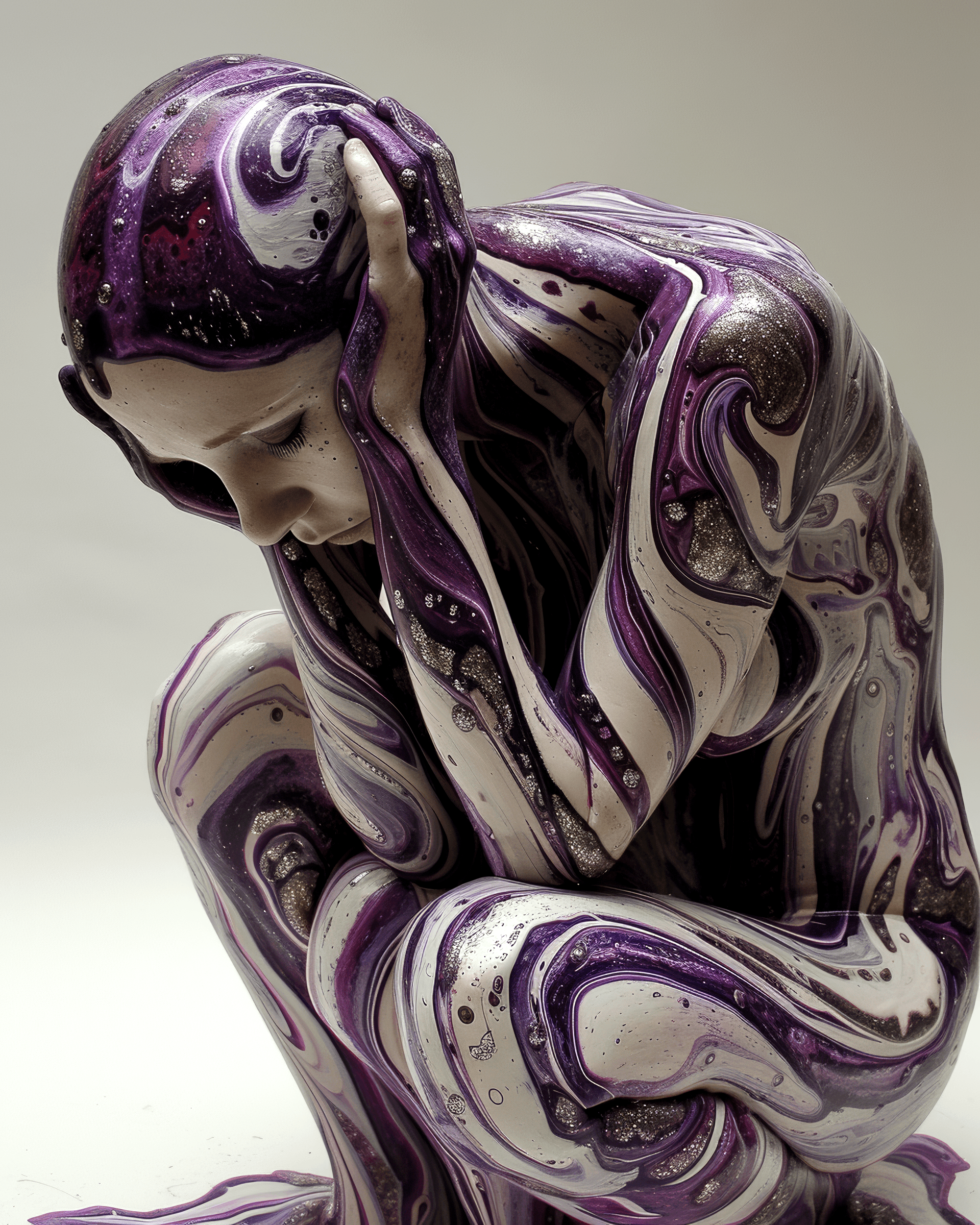 AI generated: a woman covered in purple paint, in the style of dark white and dark red, organic material, layered ...