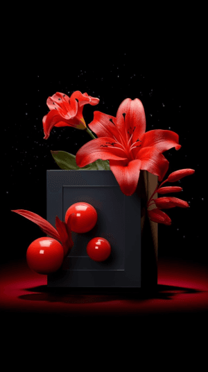 AI generated: Phase-Space matte matte black box with bold red flowers and modern vector hd on sleek black backgrou...