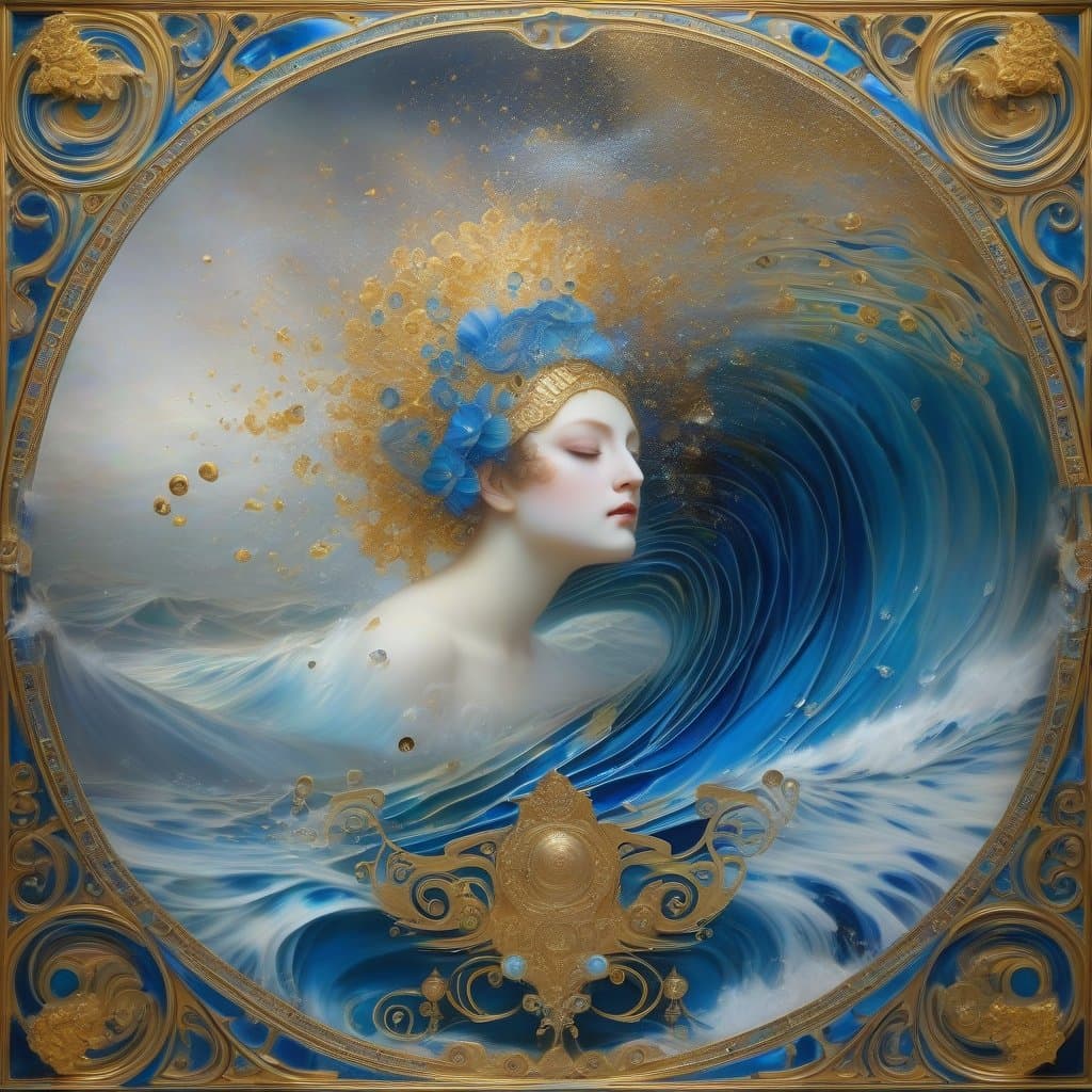 AI generated: wise tale of the divine, meditating priestess of a love-cult, immersive experience, porcelaine Sapph...