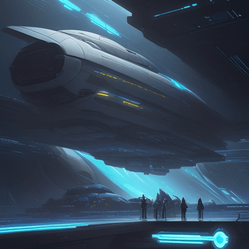 AI generated: sketches blueprint of futuristic sci-fi huge spacecraft, warp engines, formulas and annotations, sch...