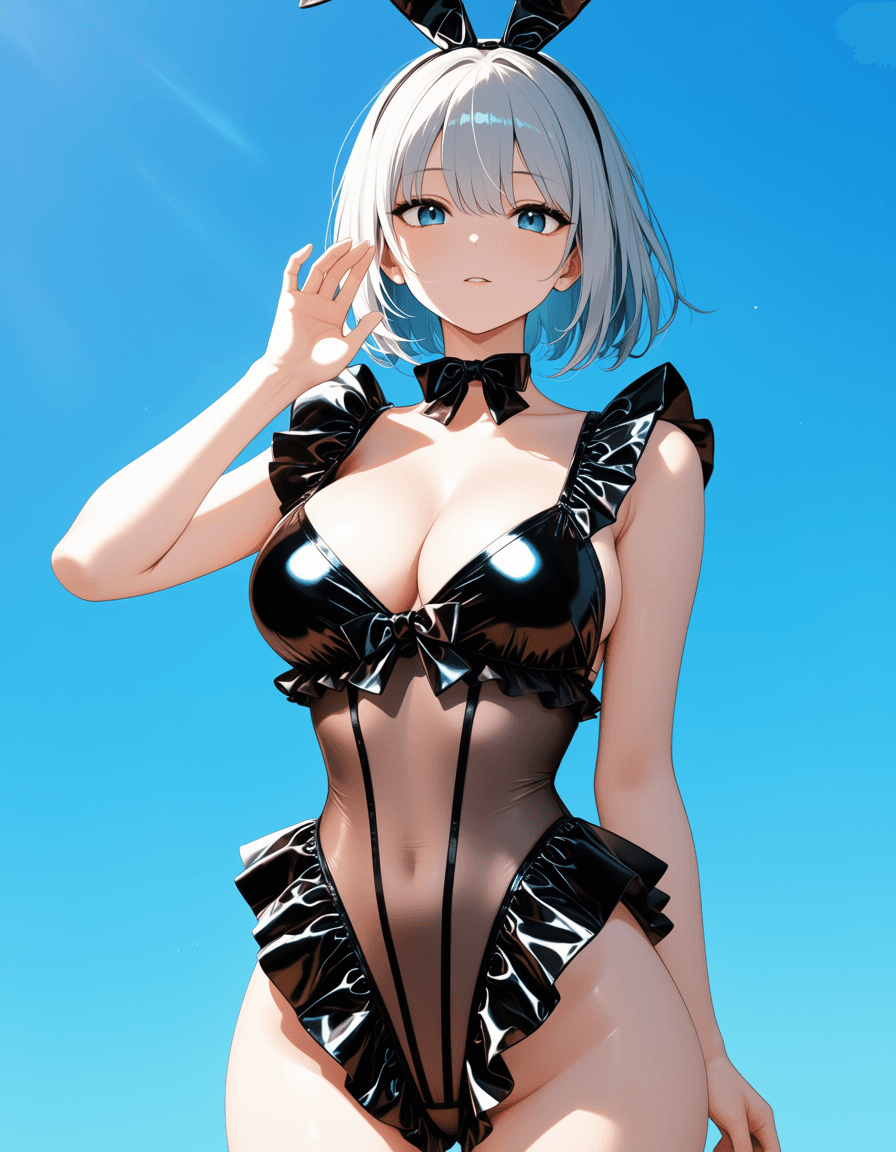 Latex & Mesh Frilled Leotard - Image 5