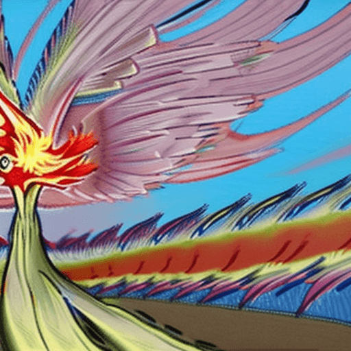 AI generated: Drawing of a phoenix, rebirthing out of its glowing ashes, making an infinite figure, make from ashe...