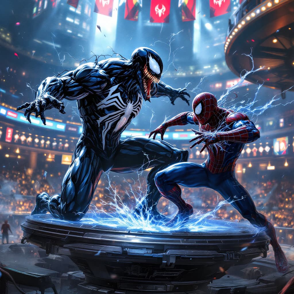 AI generated: Spider-Man vs Venom on Arena