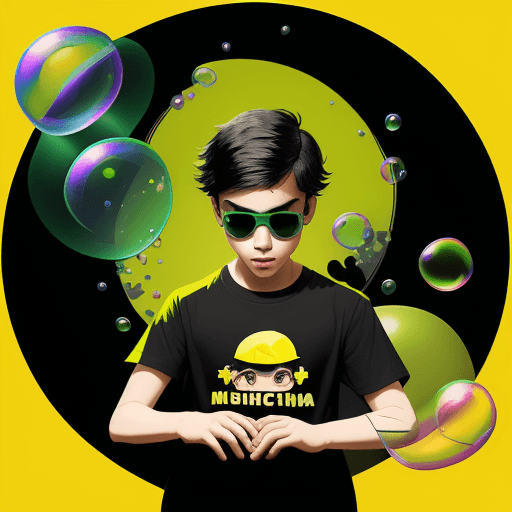 AI generated: A tshirt vector of a mischievous young latin man playing with the piano, with colorful bubbles float...