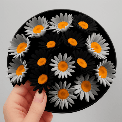 AI generated: It depicts realistic flowers. These are black daisies. 