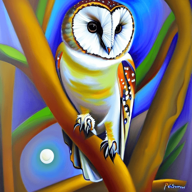 AI generated: Ralistic, ((Masterpiece, best quality)), extremely cute barn owl perching on branch in dream park, i...