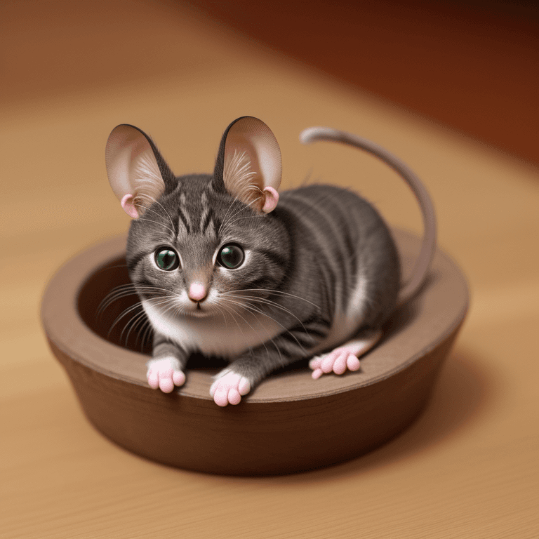 AI generated: Photo of a very cute (mouse: cat: 0.5)