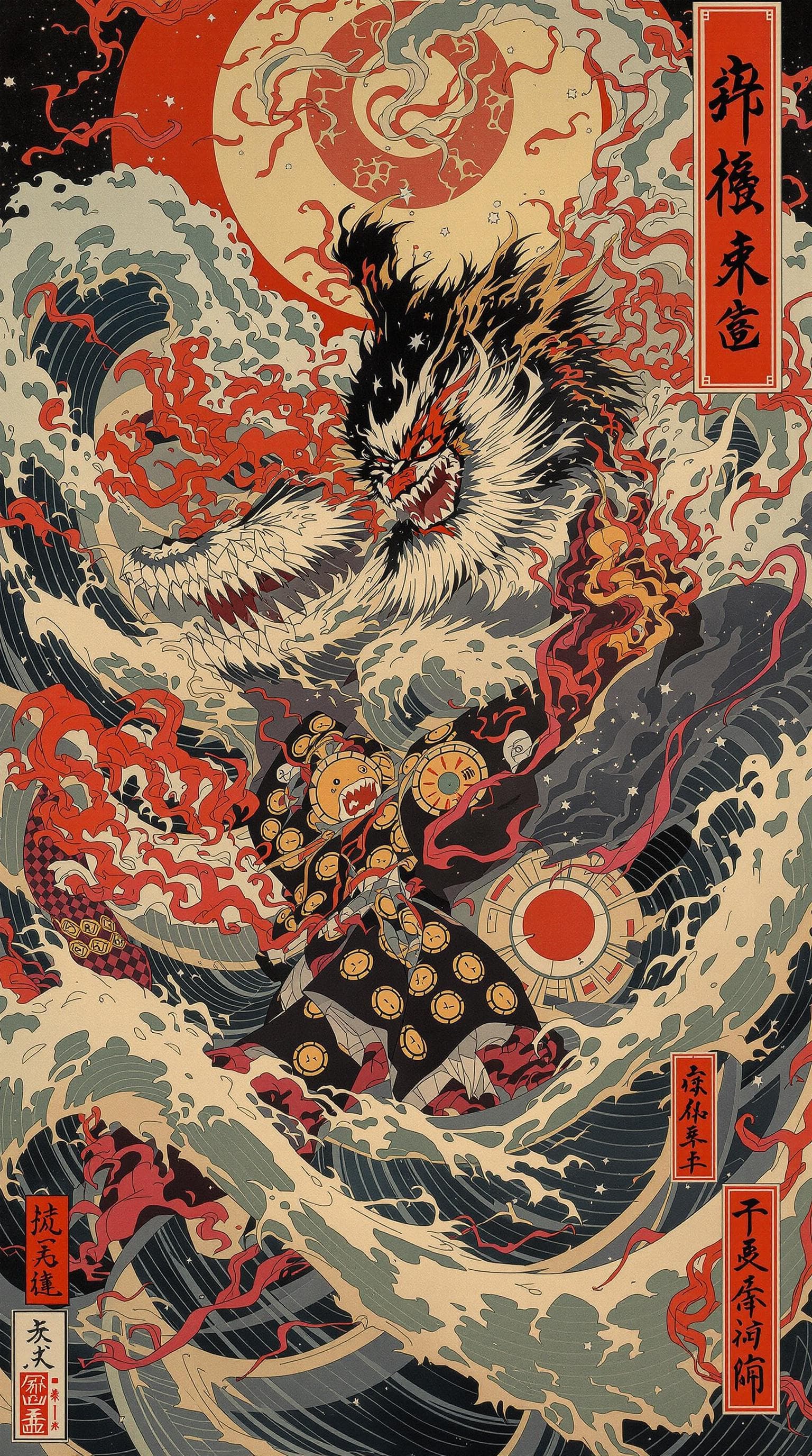 AI generated: pixiu,Ferocious,cinematic, detailed,full-body shots，Japanese Ukiyo-e