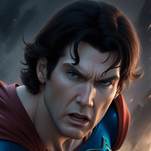 AI generated: Javier Milei, as superman,  55 years old, angry, medium close up, cinematic, disney character style,...