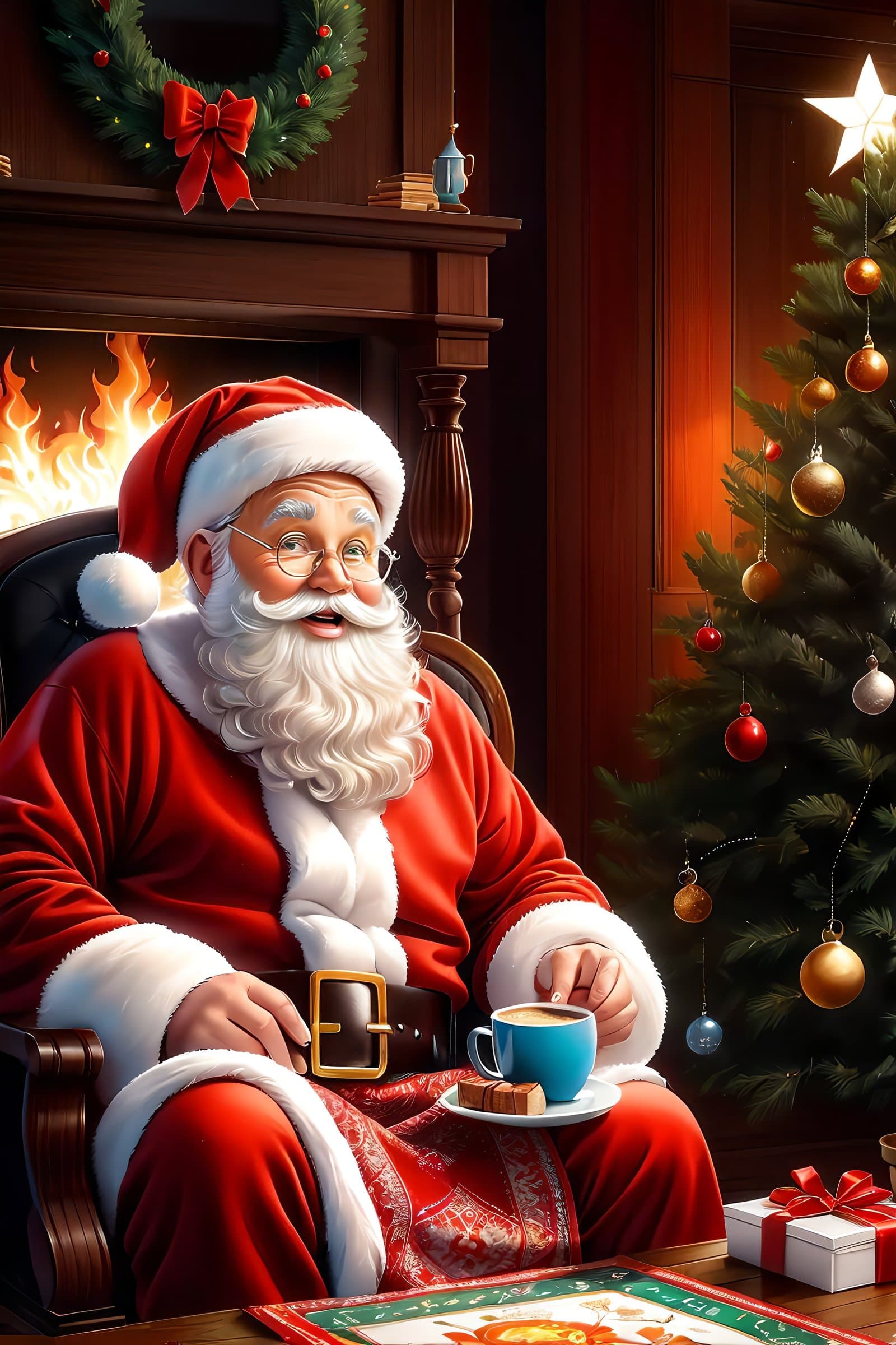 AI generated: Hyper realistic Russian Santa Claus, with a happy, bright face, beautiful eyes, sweet and tender loo...