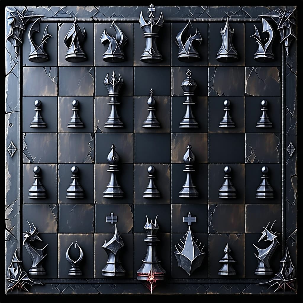 AI generated: stylized evil and dark chess board that's fantasy themed.