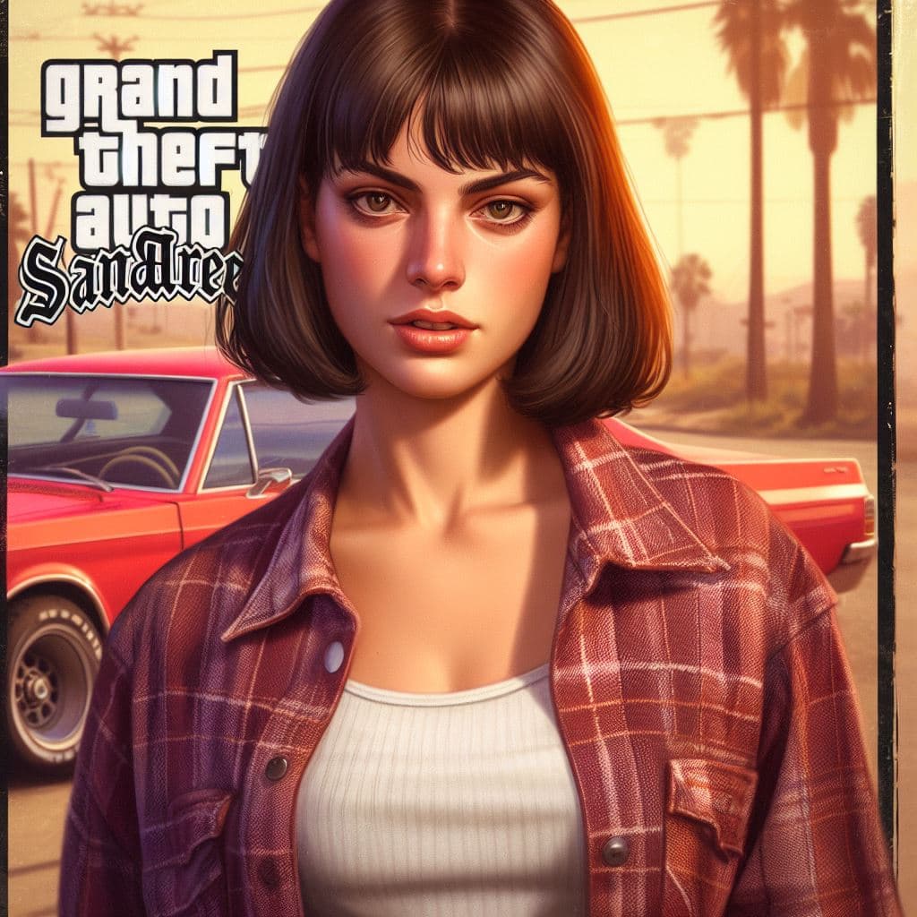 AI generated: the girl from GTA San Andreas cover in a realistic mode.

