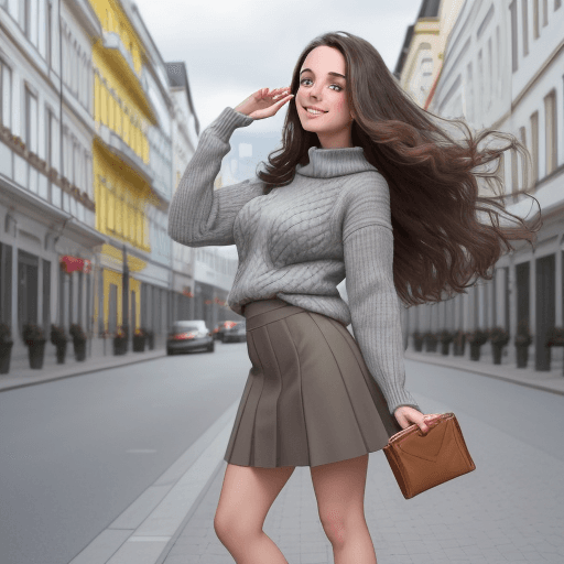AI generated: The image features a cheerful beautiful Austria girl with long thick, brunette hair, natural frickes...