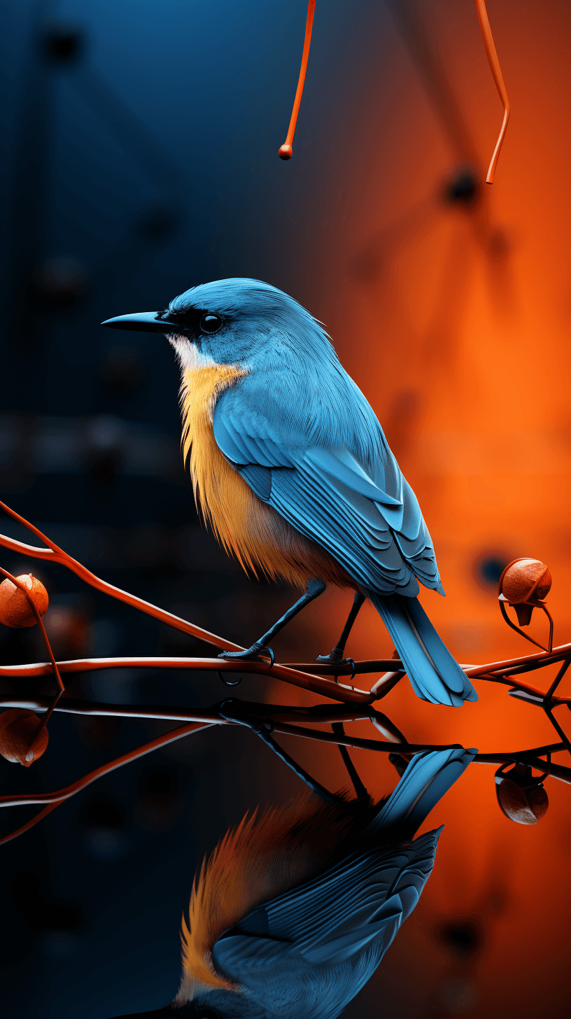 AI generated: A small blue colored bird, Pan Shot, abstract art, Miriam Schapiro, minimalist, award, a beautifully...