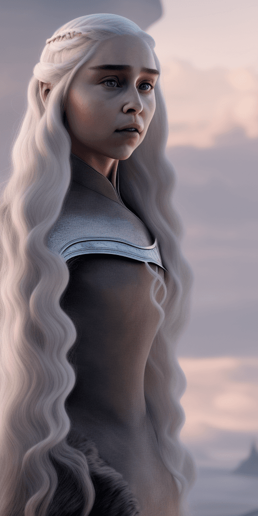 AI generated: A closeup of Daenery Targaryen in a leather outfit, big boot, panoramic view of the girl, Game of Th...