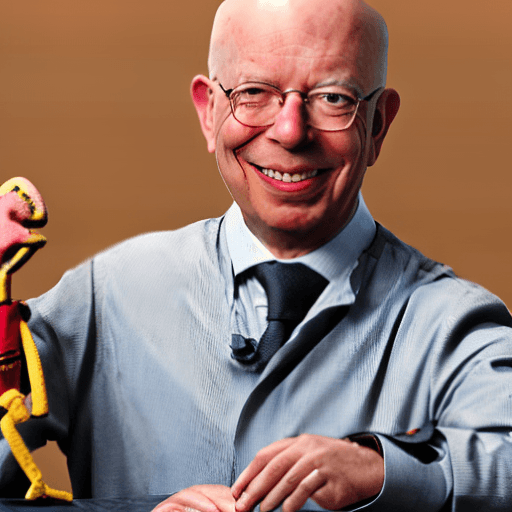 AI generated: Klaus Schwab as a puppeteer
