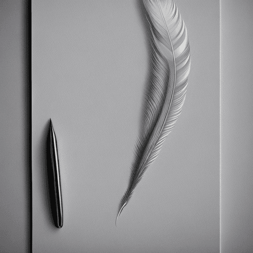 AI generated: Hyper realistic image of a quill with beautiful feathers writing on a blank white paper