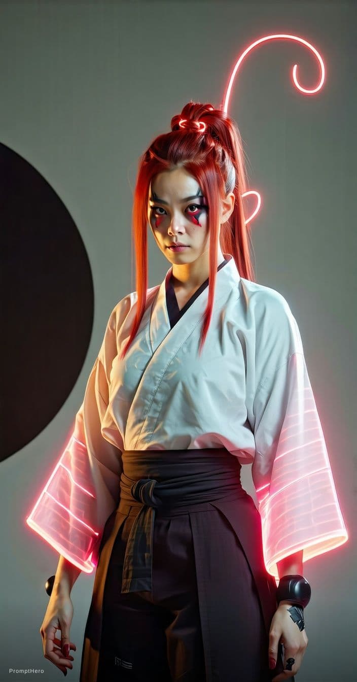 AI generated: portrait of sukuna with red hairs, jujutsu kaisen, full red moon, uhd, ultra realistic, unreal engin...