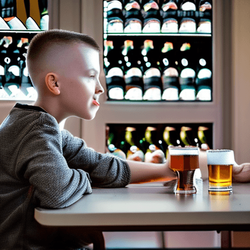 AI generated: bald young boy drinking beer, shoot with Sony Alpha a7R IV, FE 70-200mm f/2.8 GM OSS lens --raw