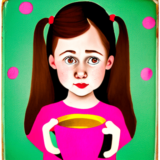 AI generated: puzzled girl holding an upside down cup