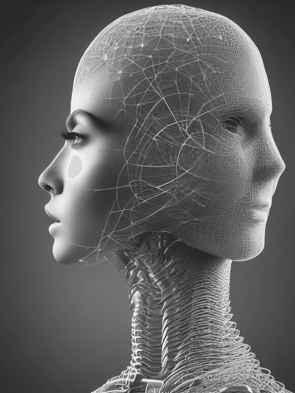 AI generated: complex 3d render ultra detailed of a beautiful profile woman android face, cyborg, robotic parts, 1...
