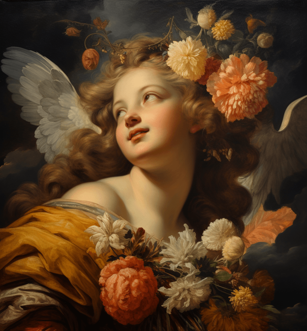 AI generated: A closeup of the beautiful Venus with flowers in her hair, painted in the style of old masters. She ...