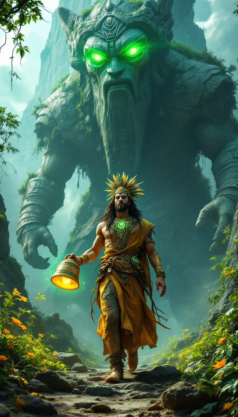 AI generated: An ultra-realistic, wide angle, front facing, full-body portrait of a mystical Brazilian Geomancer, ...
