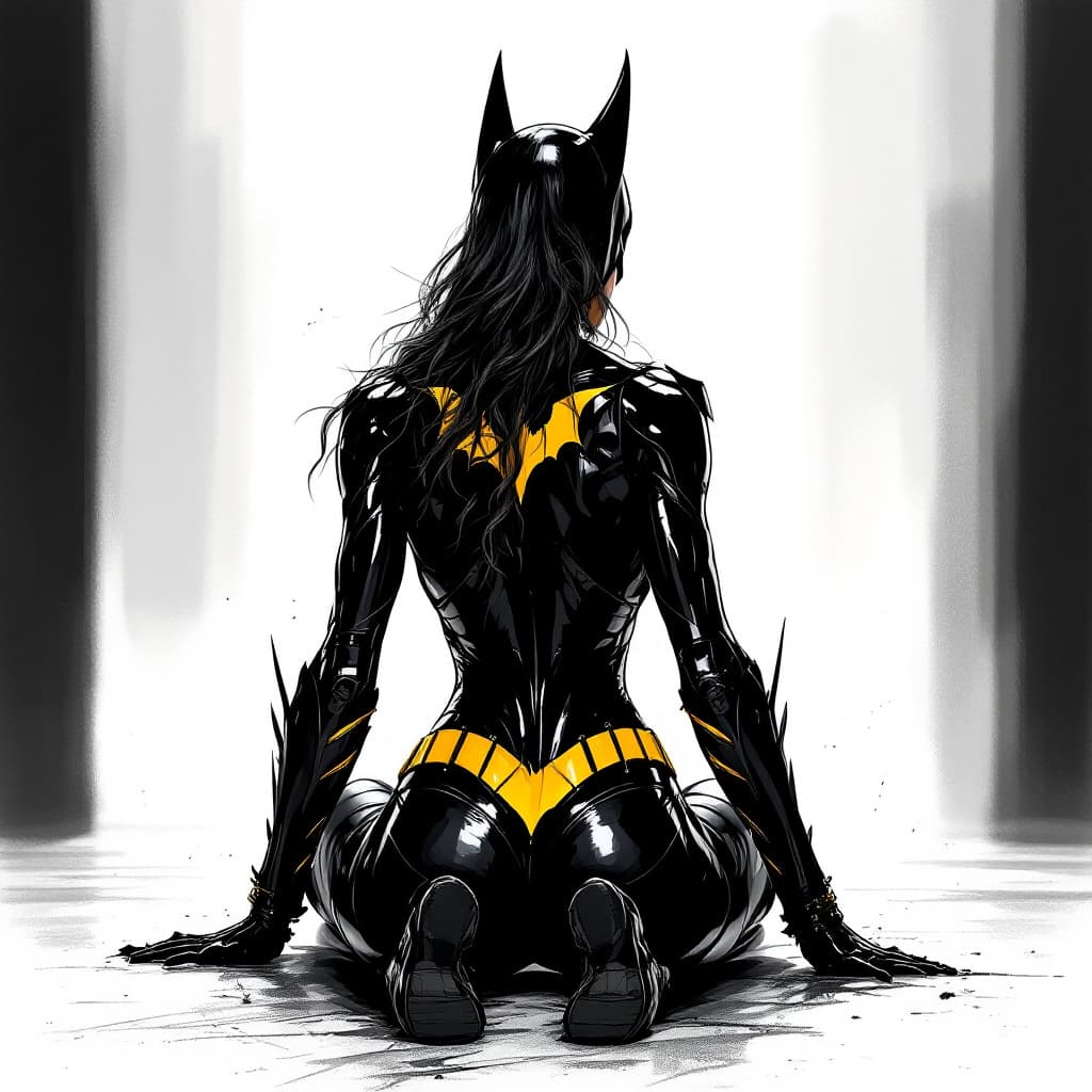 AI generated: Nsfw, Cotham knights batgirl, rear view, on all fours