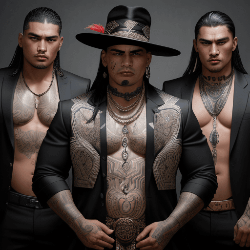AI generated: "Create a powerful, dynamic scene featuring a group of New Zealand Māori men who embody both nobilit...