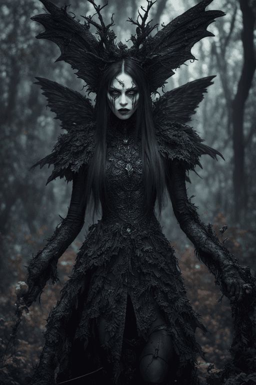 AI generated: Dark Fairy, uhd photorealisitc authentic psychotic angry madman wearing Dark fantasy outfit and intr...