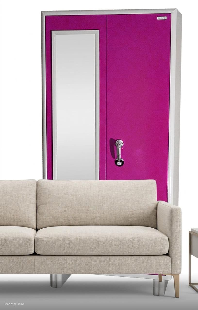 AI generated: A mixture of furniture, with white background.

Add a wardrobe behind the sofa, also a mirror in it ...