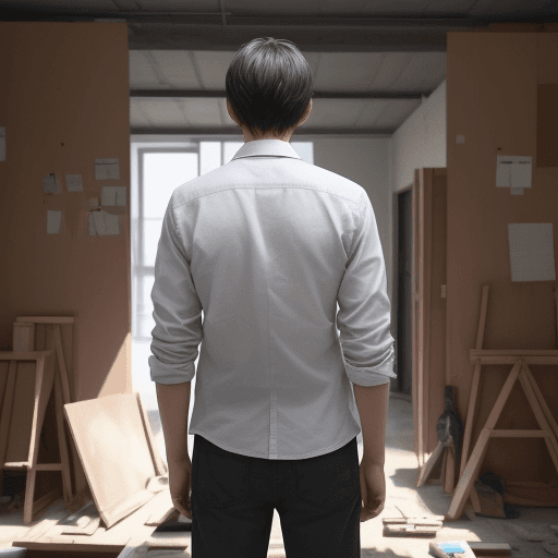 AI generated: a person stands with his back and sees a lot of unfinished work in front of him, which he will defin...