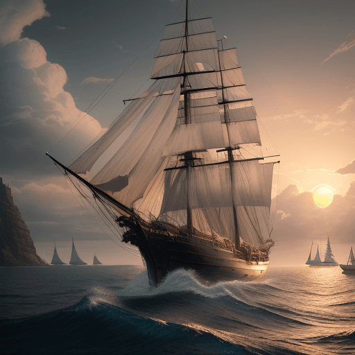 AI generated: Photo of a ultra realistic sailing ship, dramatic light, pale sunrise, cinematic lighting, battered,...