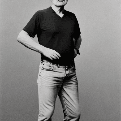 AI generated: Fotorealistisches Bild von einem Mann im Alter von 60 Jahren, Jeans, helles T-Shirt, in einer ländli...