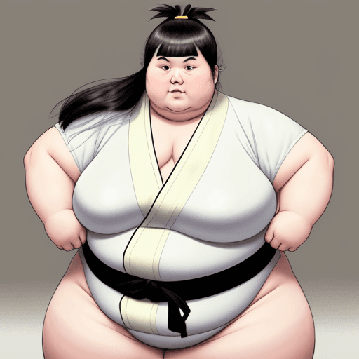 AI generated: Fat, morbidly obese woman wearing sumo uniform
